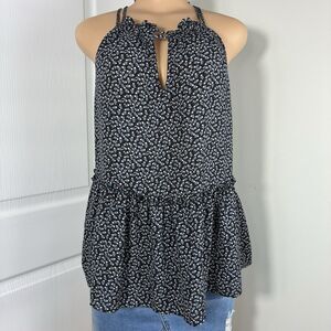 Loft blouse womens sz M Blue Floral Sleeveless Halter Top tunic work layering